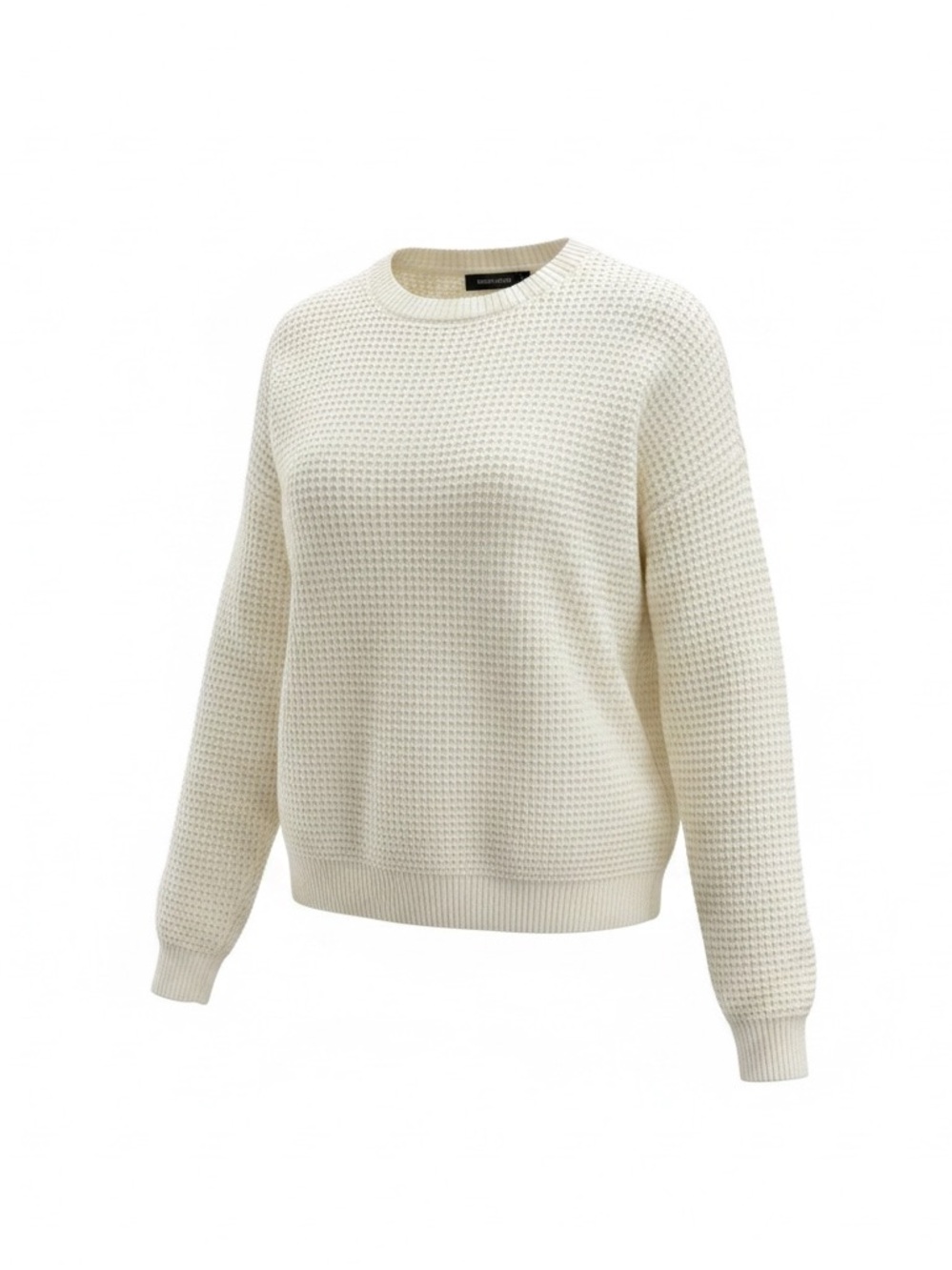 Merokeety Womens XL Waffle Knit Sweater Cream Crewneck Balloon Sleeve NWOT
